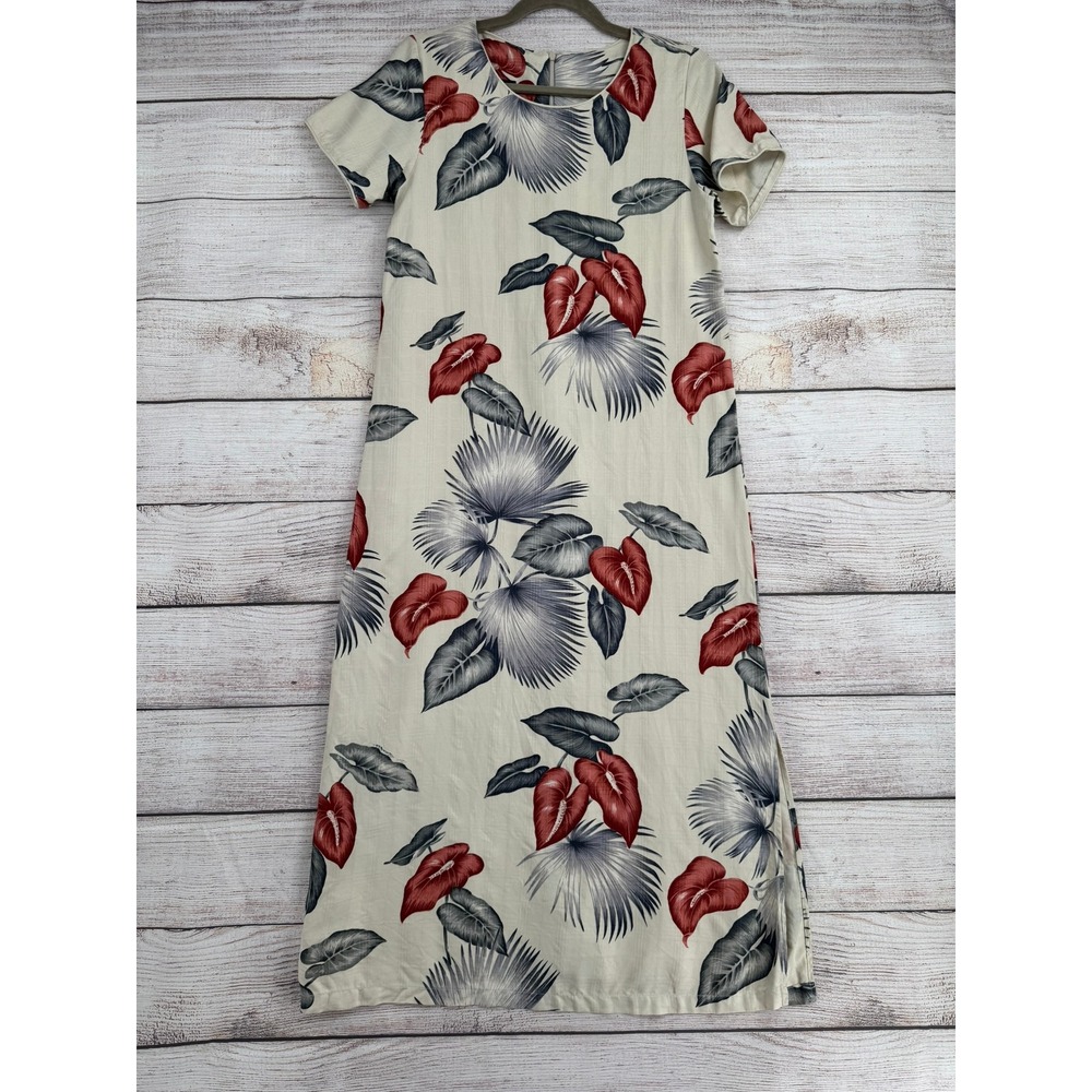 Hawaiian Reserve Collection Dress Womens Small Beige Silk Tropical Floral Maxi